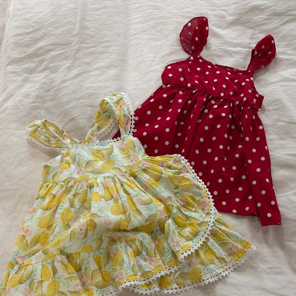 C&C California Red Polka Dot & Yellow Floral Kids Dresses